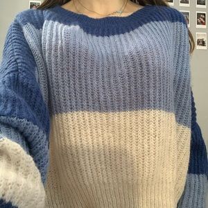 Blue and white striped sweater cropped